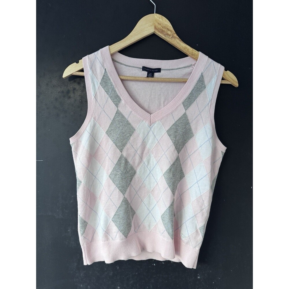 Tommy Hilfiger Women's Sweater Vest Size Small Pink White Soft Light Weight - Picture 3 of 6